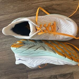 Hoka White and Orange Athletic Shoes